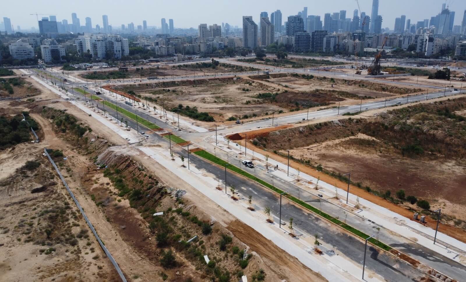 Drone photograph of street and infrastructure works in the Eshkol complex, June 2025