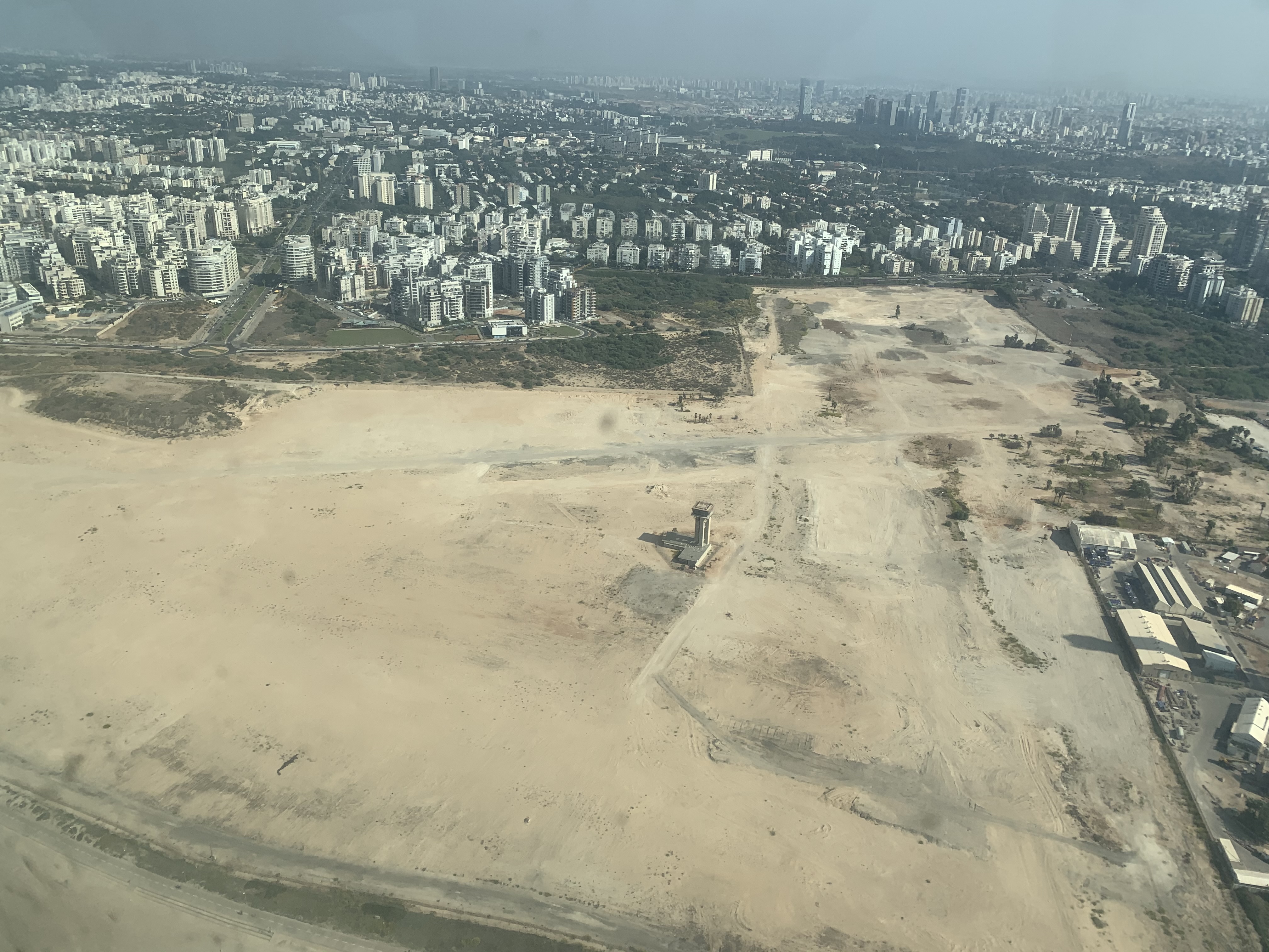 Aerial photograph of the demolished Sde Dov airport site in October 2020