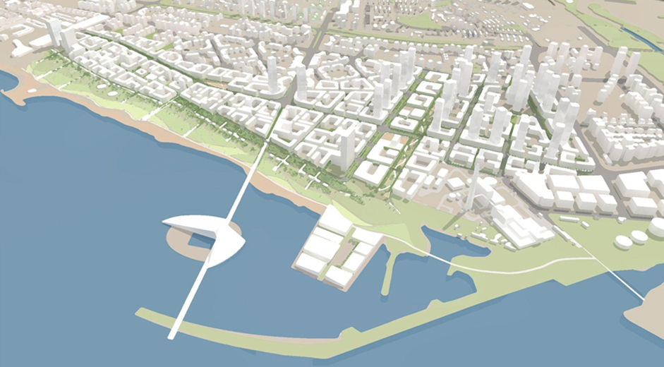 The Sde Dov district masterplan map showing the three complexes along the coast